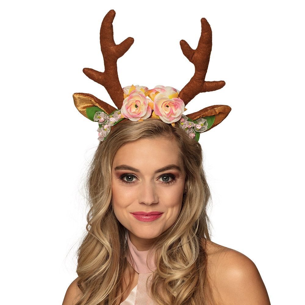 Diadeem Rendiergewei met bloemen kerst accessoire