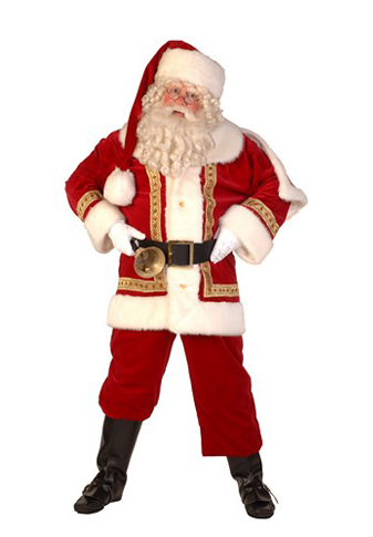 Kerstman Luxe: Kostuum, baard, laarskappen, handschoenen, riem en bel €70,-