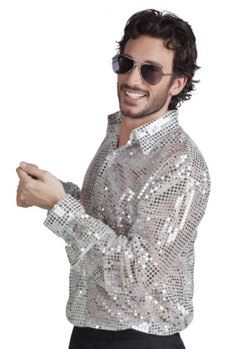 Discoshirt zilverwit glitters