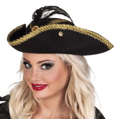 Piratenhoed Ruby Zwart met Veer