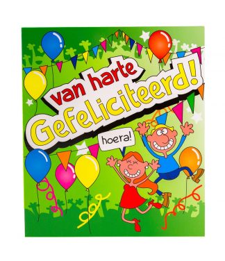 Wenskaart cartoon gefeliciteerd