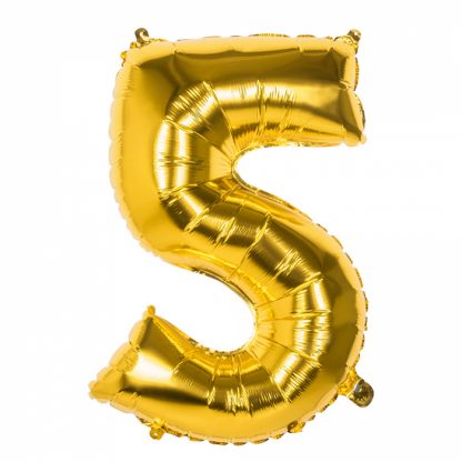 Folieballon Cijfer 5 goud 86 cm