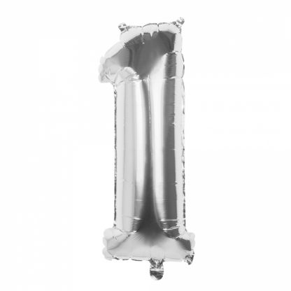 Folieballon Cijfer 1 zilver 86 cm