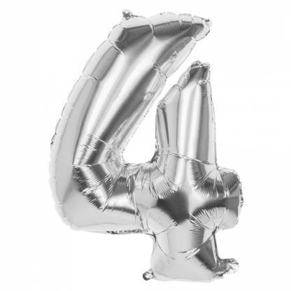 Folieballon Cijfer 4 zilver 86 cm