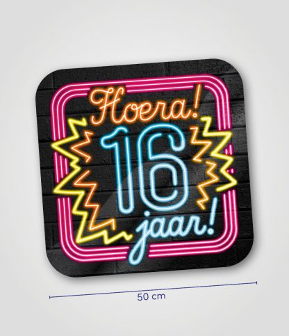 Huldeschild Neon Hoera 16 jaar