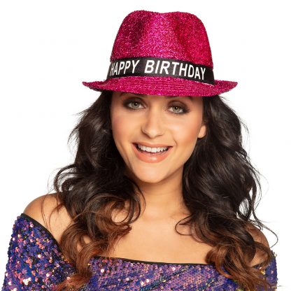 Gleufhoed Happy Birthday roze