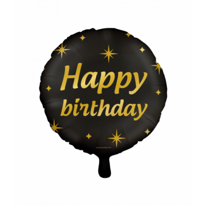 Folieballon zwart goud Happy Birthday