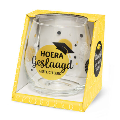 Glas cadeau geslaagd, graduate, diploma