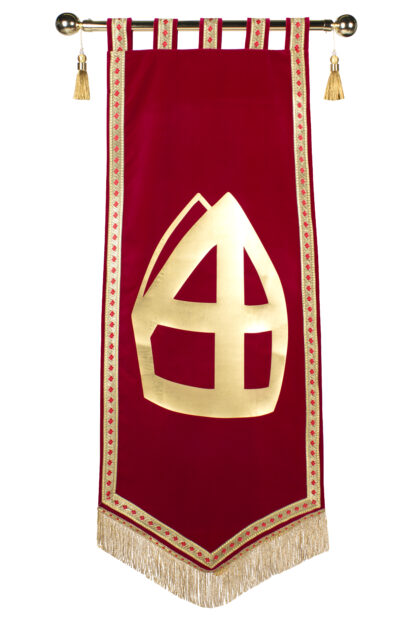 banner sinterklaas rood fluweel met goud galon